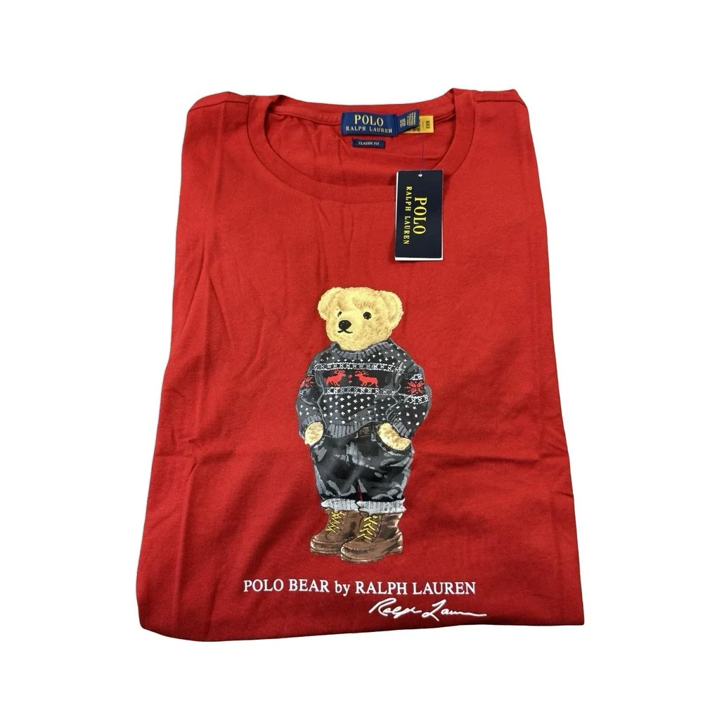 Polo Ralph Lauren Red Fair Isle Polo Bear Cotton S/S T Shirt Size 2XL NWT